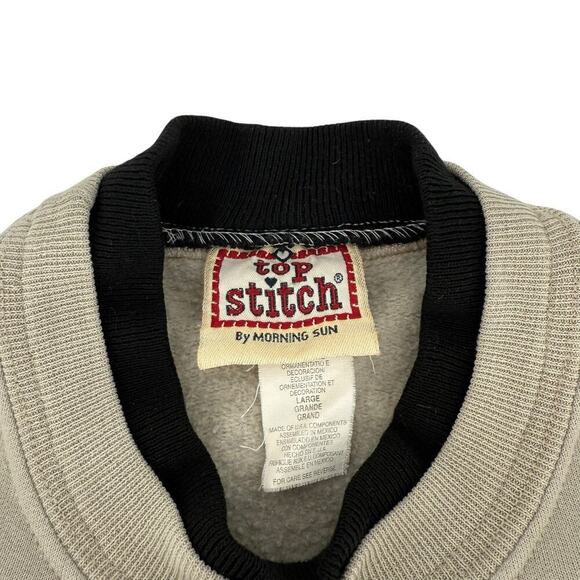 Vintage 90’s Crew Neck Sweatshirt Embroidered Cats Beige Tan Large - Picture 5 of 5